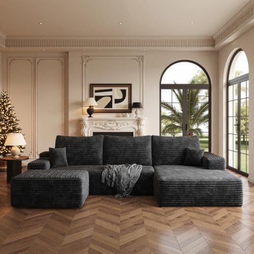 Image of Boneless Couch, Modular Sectional Couches for Living Room, U-Shaped Cloud Couch Sofa with Deep Seat, Fluffy Corduroy Upholstered Corner Sofa
