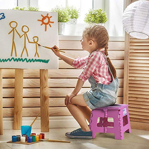 Delxo 9Inch Folding Step Stool - The Lightweight Step Stool is Sturdy and Safe Enough for Kids. Opens Easy with One Flip. Great for Kitchen, Bathroom, Bedroom Pink