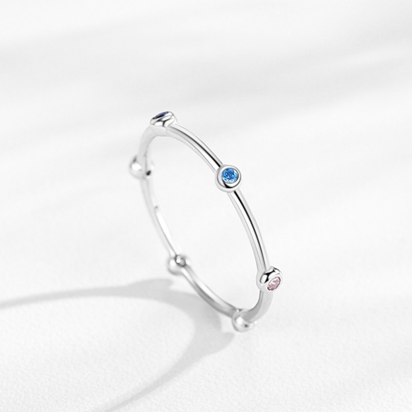 Anello di fidanzamento, anello di fidanzamento da donna con gemme multicolori, in argento 9 K, misura 14 (17,2)