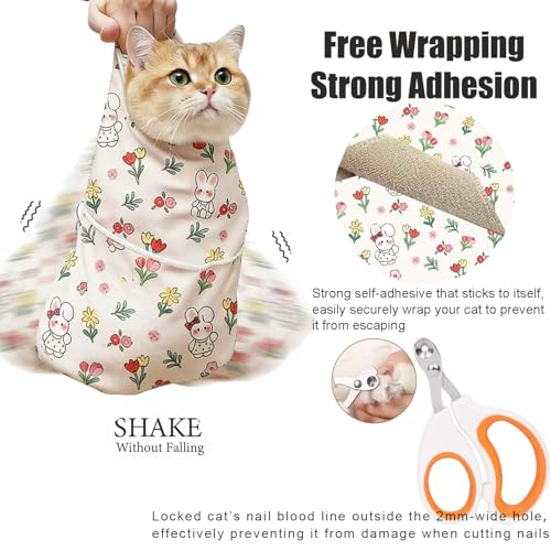 Image of 27.6'' Cat Grooming Wrap | Self-Adhesive, Anti-Escape Calming Swaddle, Soft Fabric, Comfortable & Reusable, For Cutting Nails, Ear Cleaning, Medication