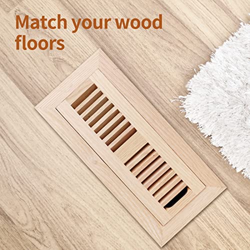 Oak Floor Register for 4x10 Inch Duct Holes - Flush Mount Floor Vent with Metal Damper - White Wooden Vent Covers for Home Floor - 0.8 Inch Thickness - Unfinished - 2PCS - Thumbnail 7