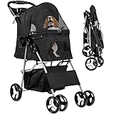 YITAHOME Carro Perro, Carrito para Perros, Cochecito de Viaje para Mascotas, Cochecito para Perros y Gatos con Cesta de Almacenamiento, Plegable Carro para Perros, Portátil Cochecito Perro (Negro)