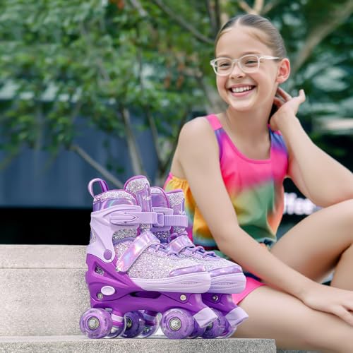 Vleox Kids Roller Skates for Girls Boys 4 Size Adjustable 8 Light Up Wheels Quad Skates for Ages 3-12 Toddler Beginners Indoor and Outdoor - Image 6