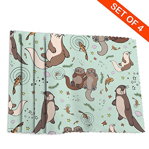 Otters Placemats Set Of 4 For Kitchen Gifts Washable Heat Resistant Table Mat Anti-Slip Place Mats 18X12 Inch #TOP3