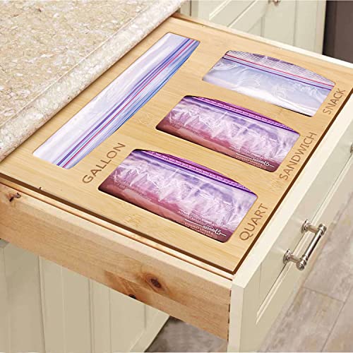 Bamboo Ziplock Bag Storage Organizer For Kitchen Drawer Large And Sturdy Ziplock Bag Organizer For Gallon, Quart, Sandwich, Snack, 8" Quart Bags, Variety Bags #TOP5