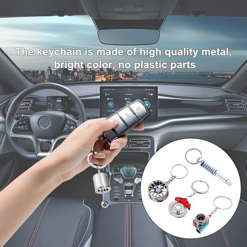 Image of KVAEY 5 PCS Car Parts Model Key Chains, Metal Turbo Keychain Set, Trendy Shock-Absorbent Car Parts Key Chain for Men Women (Red+Silver)
