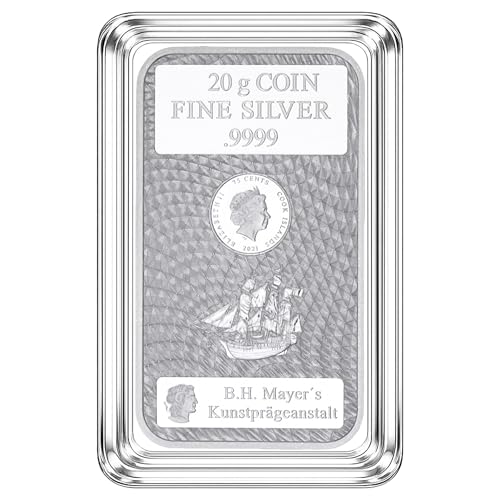 Cook Islands Silberbarren 20g 999 9 Feinsilber Münzbarren in transparenter Münzkapsel inkl. Geschenkbeutel Grußkarte & silbermetallic Umschlag