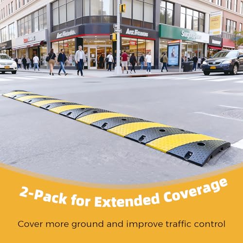 Image of BESEA 36 inch Rubber Speed Bumps for Driveway 2 Pack, Portable Heavy Duty