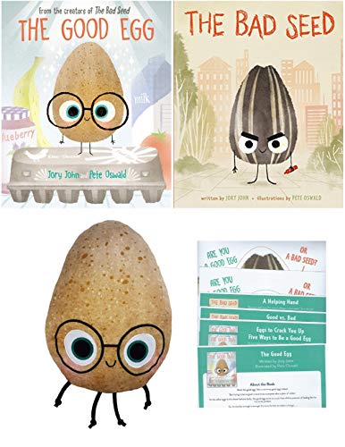 The Good Egg and The Bad Seed by Jory John 2 Childrens Hardcover Books, The Good Egg/Bad Seed Plush Flip Doll and Activity Pages Gift Set