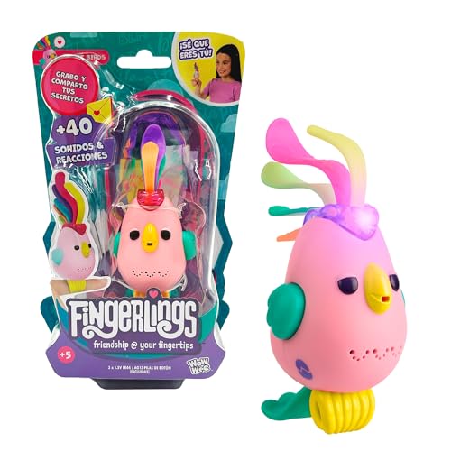 Bizak Fingerlings Secret Bird Debbie Rosa, Animale domestico interattivo, uccellino giocattolo con +40 suoni e reazioni, Ripeti quello che dici, giocattolo dai 5 anni, (61853130-1)