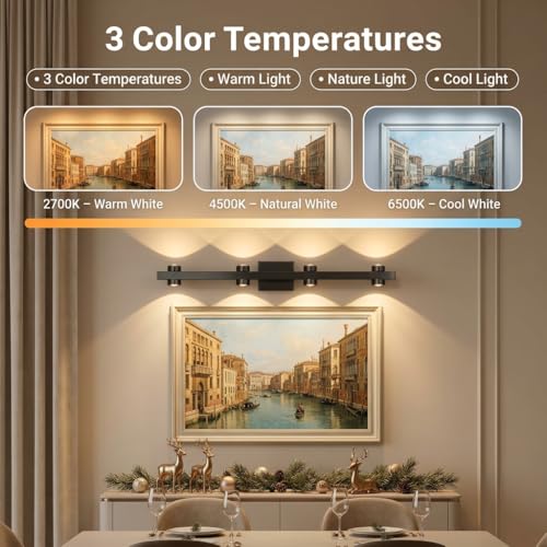 Image of Modern Mirror Light with 8 Up Down Beams | 3 Color LED Wall Light for Bathroom & Living Room | Metal Wall Mount Light Fixture for Home Decoration | Indoor Use Only