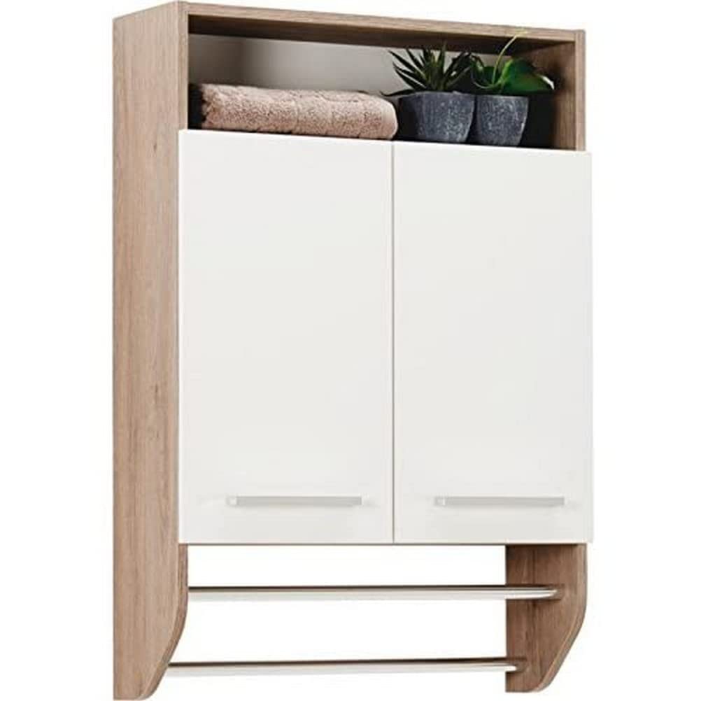 Pelipal Badezimmer Hängeschrank Quickset 380 in Sanremo Eiche Terra quer Nachbildung, 60 cm breit | Bad Handtuchhalterschrank mit 2 Türen, 2 Handtuchhalterstangen und 1 Einlegeboden