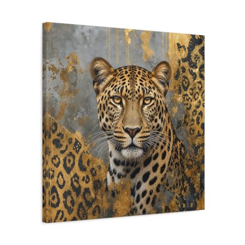 Tableau léopard doré grand format pour habiller un mur vide
