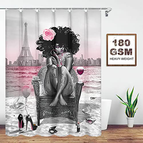 Tyakasha African American Woman Shower Curtain Waterproof Polyester Fabric Shower Curtain For Bathroom Grey Bathroom Curtain Machine Washable Quick Dry 72 X 72 Inches With 12 Hooks #TOP2