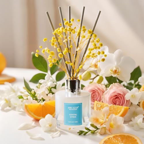Image of Airkeep Reed Diffuser Set,3.38 fl oz (100 ml) - Coastal Citrus Oil Diffusers with 8 Reed Sticks, Home Fragrance Reed Diffuser for Bathroom Shelf Decor