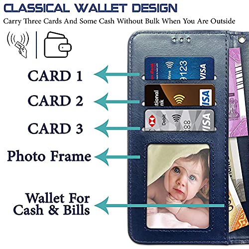 Image of COVERBLACK Vintage Leather Wallet Pocket Flip Cover for Vivo V2059 / Vivo Y73 - Navy Blue