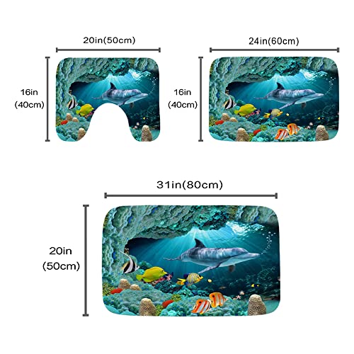 Unterwasser Ozeantiere Korallen Fisch und Delfin Badezimmer Teppiche und Matten Sets 3-teilig, Memory Foam Badematte, U… – Bild 4