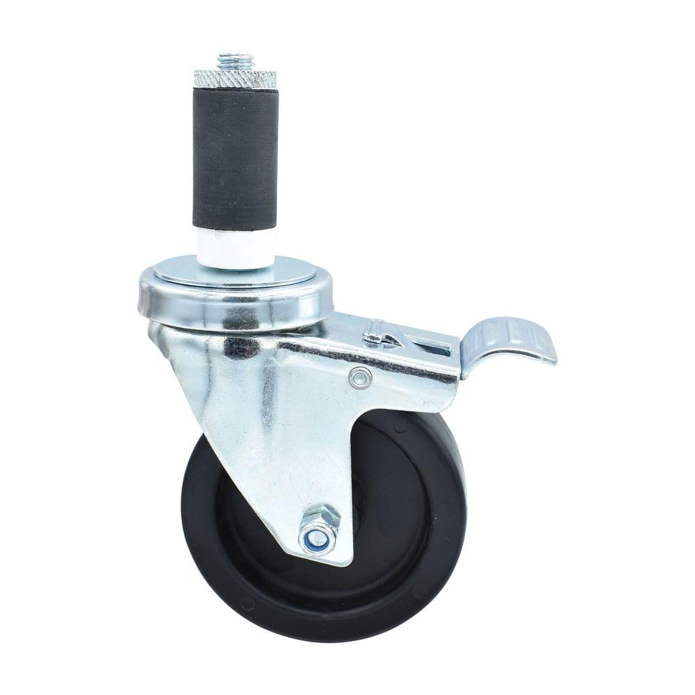 BK Resources 4" Polyolefin 1-1/4" Expanding Stem Swivel Caster for Work Tables with Total Lock Brake – 4", Silver, Model 4SBR-2RA-LDP-TTB