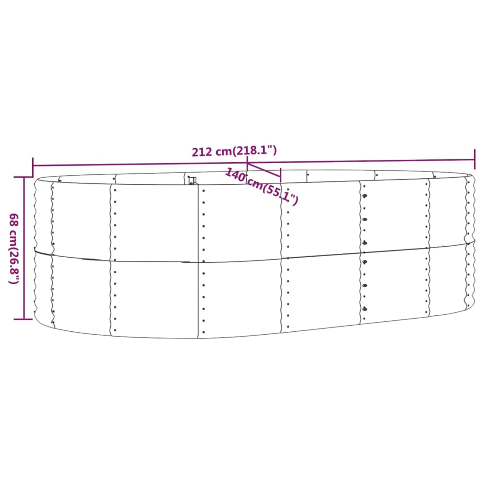 Gecheer Letto Rialzato per Giardino, Fioriera da Esterno Ovali 212x140x68 cm in Acciaio Zincato per Balcone Patio e Orto