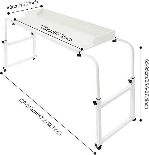Miniatura 2 de Mesa enrollable ajustable con ruedas  Escritorio de madera expandible para laptop, altura ajustable, color blanco, perfecto para estaciones de