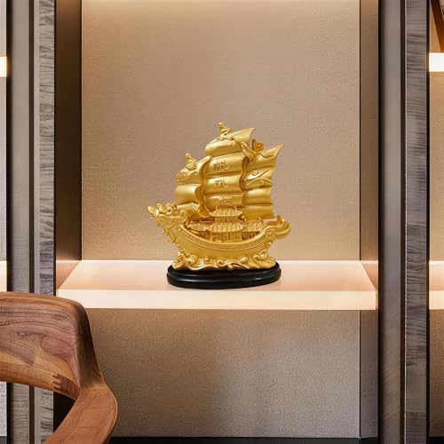 Estatua Barco de Vela Feng Shui Decorativa Dorada miniatura 7