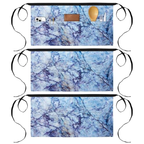 Tablier court lot de 3 avec 3 poches au motif marbre multicolore de 60x30.5cm