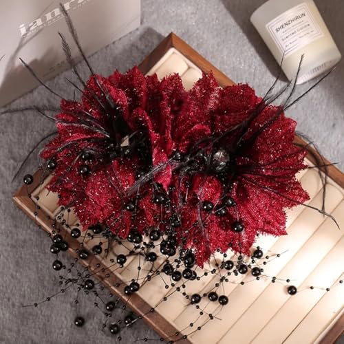 Pinza para cabello roja con moño y cuentas grande miniatura 6