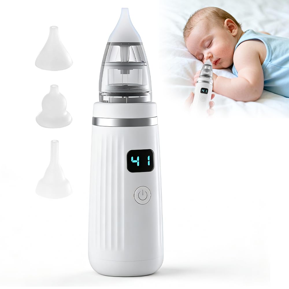 Wxeadu Nasensauger Baby Elektrisch, Wiederaufladbar Baby Nasensauger mit 5 Saugstufen & 3 Silikonspitzen, Geräuscharm Elektrischer Nasensauger Baby, Anti-Rückfluss Nasal Aspirator Baby mit LCD-Display