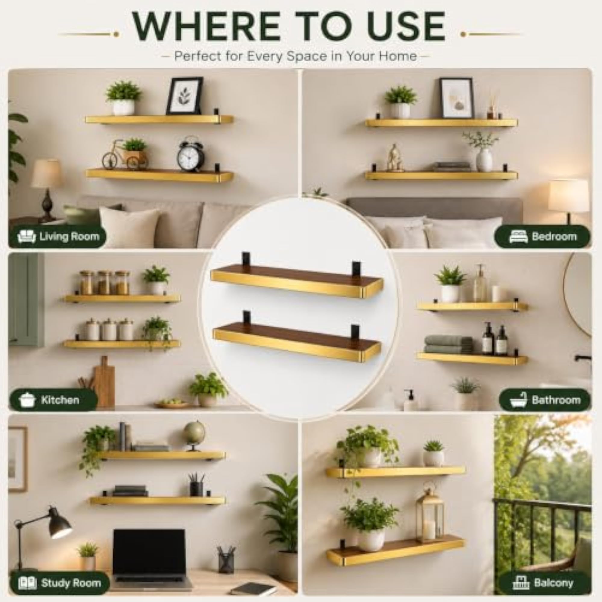 Pack of 2 Engineered Wood Floating Wall Shelves