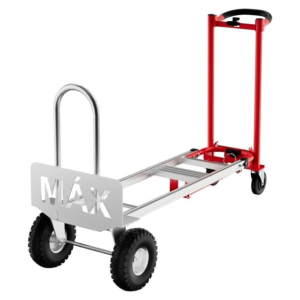 Carretilla Plegable de Aluminio, Carga Máxima 350 kg, Carrito de Ttransporte con Ruedas Macizas Grandes, Carrito Manual para Hogar, Jardín, Almacén y Granja, Rojo