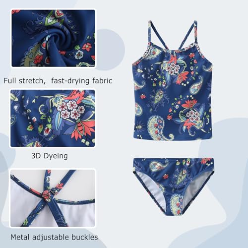 Image of Girls Two Piece Tankini Swimsuits Tie Dye Bathing Suit Kids Hawaiian Swimwear Set 3-16 Years
