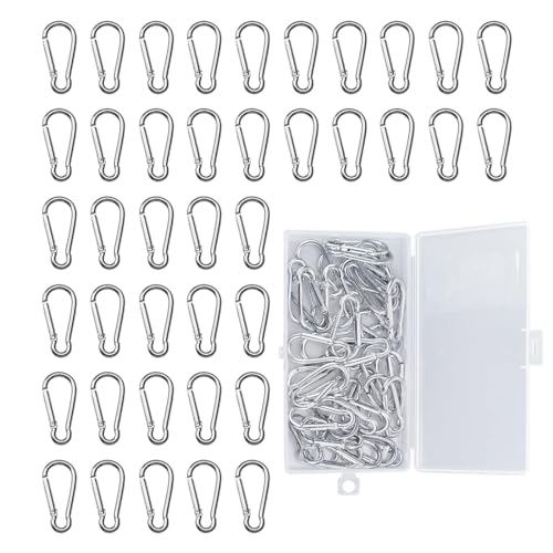 {Mosquetones Pequeños de Acero Mosqueton Aililong Juego de 40 mosquetones pequeños, 47 x 22 x 3,5 mm, acero inoxidable, mini mosquetones pequeños con caja de...