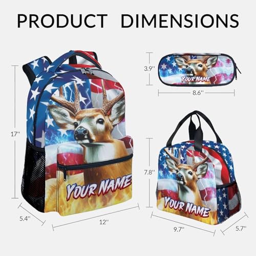 Backpack with Lunch Box - 3 in 1 Custom Cool Deer Bookbag for School, Travel - Personalized 17 Inch School Bag Set for Kids3