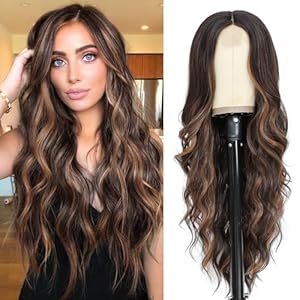 NAYOO 26 Inch Long Curly Middle Part Synthetic Heat Resistant Fiber Wig for Women – Daily Use Party Wig in Dark Brown