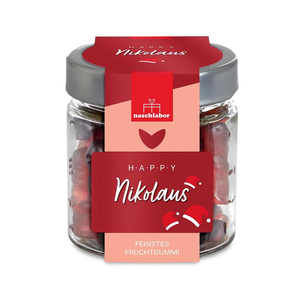 8 Stück Happy Nikolaus Rundglas | Nikolausgeschenk Gummibärchen als Schokoladen-Ersatz | Süßes Geschenk für Weihnachten | Große-Verpackung