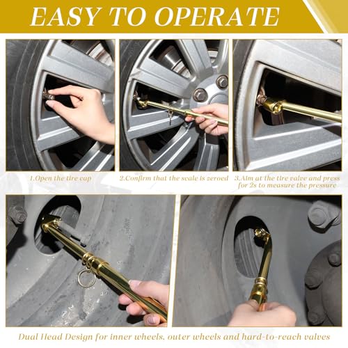 Image of Yunsailing 10 Pcs 10 Pcs Dual Head Tire Pressure Gauge Heavy Duty Truck Tires Air Pressures Gauges with Hook Range 10-150psi, 0.7-10.3bar for Semi Trucks Car Bus Rv Van (Gold)