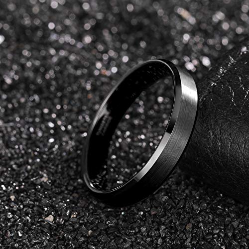 Frank S.Burton 4mm Black Tungsten Ring for Men Women Thin Brushed Wedding Band Size 9