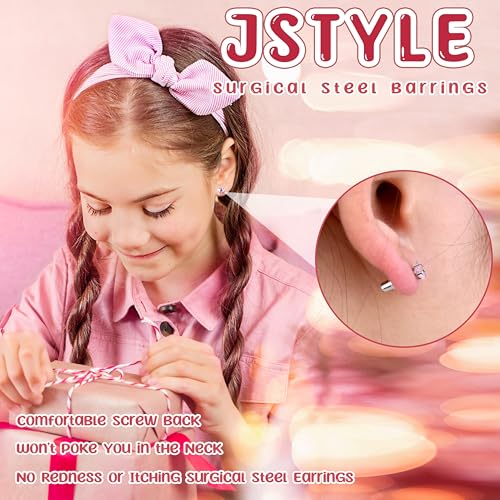 Jstyle Earrings for Girls Hypoallergenic Hoops Earrings for Teens Surgical Stainless Steel Earrings for Little Girls Screw Back Studs Earrings for Toddlers Cute Earrings Jewelry for Kids3