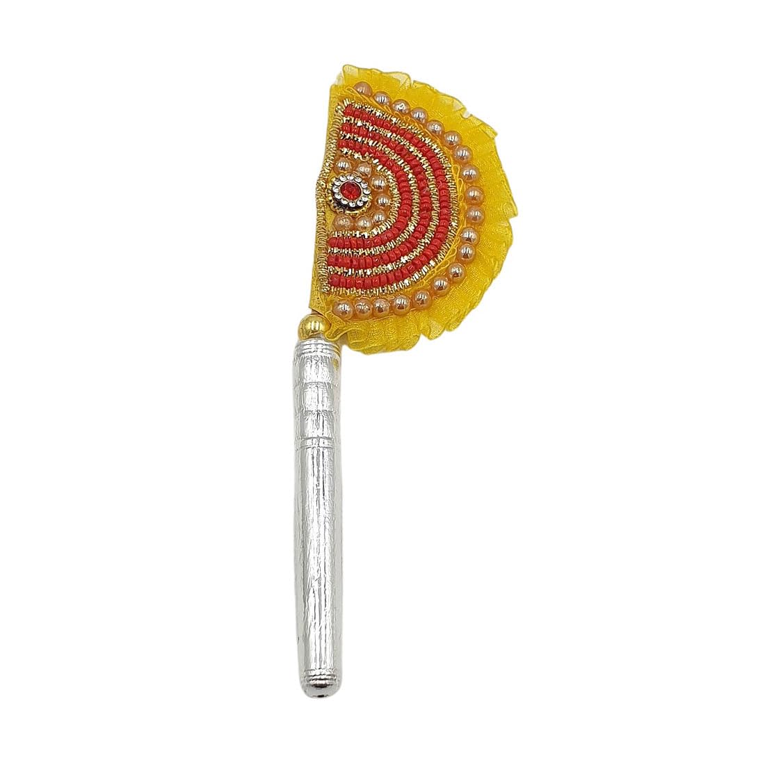 Sahiba Gems Designer Pure Silver (Chandi) Puja Fan, God’s Pankhi/Pankha, Hand Fan for Shree Krishna, Shree Radha Rani Thakurji, Balgopal, Laddu Gopal Ji For Pooja Items