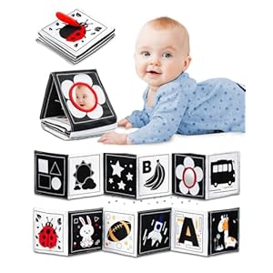 Infinno High Contrast Baby Toys for Newborn, Tummy Time Mirror Black and White Toys for 0-6 Months, Visual Sensory for Infant 0-3-6 Months, Newborn Baby Registry Essential Stuffers