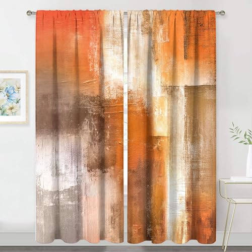 MESHELLY Burnt Orange Curtains 42W x 63H Inch Rod Pocket