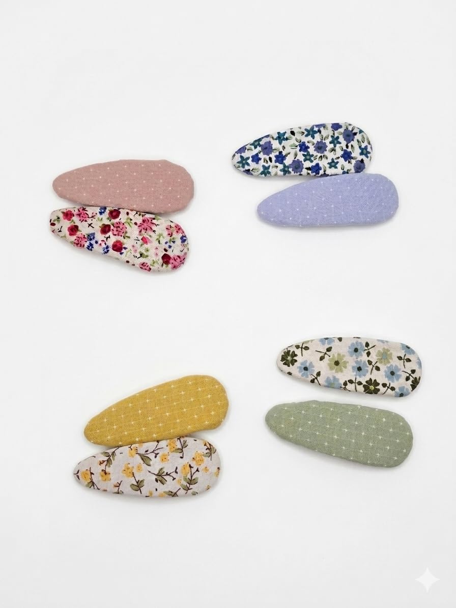 Handmad Baby Hair Clips Set | Cute Fabric Snap Hair Clips for Toddler Girls | Floral & Polka Dot Tic Tac Hair Accessories | Non-Slip Oval Hair Clips for Kids (8 Pcs)-image-28