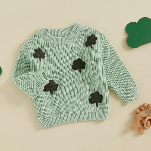 Baby Boy Girl Cute Long Sleeve Crew Neck Clover Embroidery Sweater Toddler St Patricks Day Outfit3