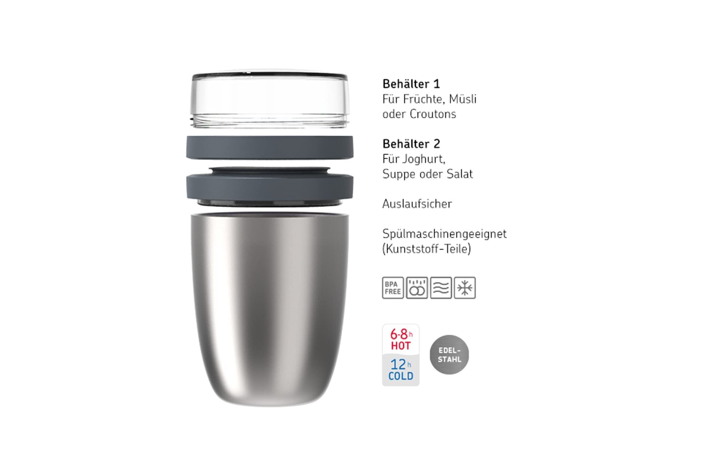 Mepal – Thermo-Set Hot and Cold – Black Edition – Thermo-Lunchpot mit Lunchbox 1500 ml – Hält Speisen Lange warm oder kühl – Brotdose mit Fächern, geeignet für bis zu 8 Butterbrote