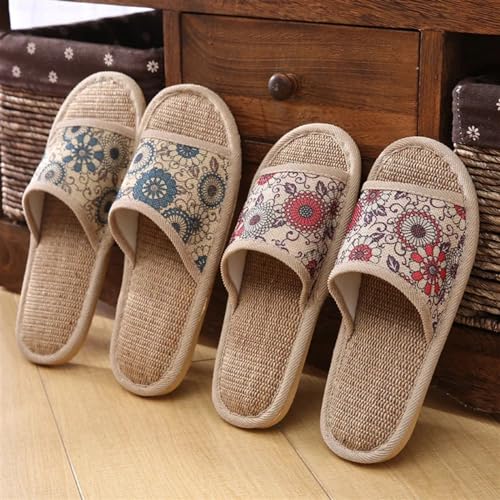 Fabric Home Slippers Indoor Couple's Linen Slippers Wooden Floor for Home Antiskid Slippers for Men and Women in Spring and Summer Slippers Slip On Bedroom Slippers(Blue,44-45(260mm))2
