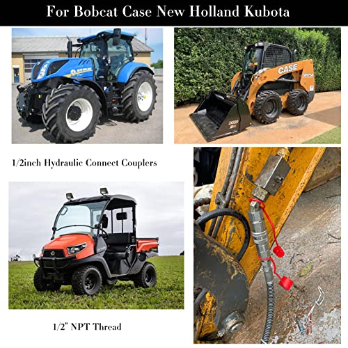 Image of Flat Face Hydraulic Couplers,1 /2 inch Skid Steer Hydraulic Couplers,For Bobcat Case,New Holland,Kubota,Quick Disconnect Coupler,NPT Thread
