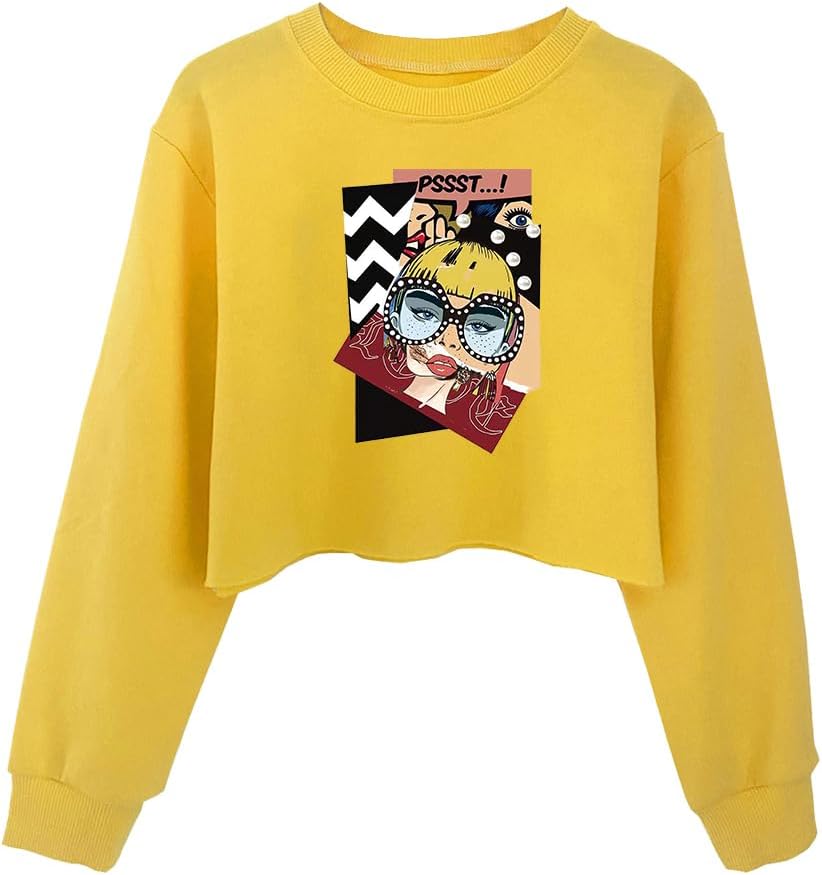 G-Amber Girls Crop Pullover Tops Kids Print Funny Letters Long Sleeve Sweatshirts