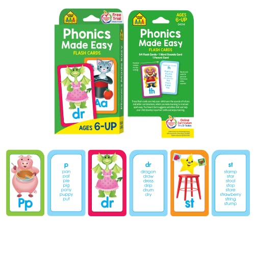 School Zone - Reading 4-Pack Flash Cards - Ages 4+, Kindergarten, 1St Grade, Sight Words, Phonics Made Easy, Word Families, Picture Words, High-Frequency Words, Beginning Reading, Rhyming, And More #TOP4