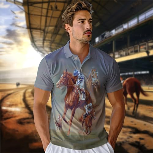 Thoroghbred Racing Polo Shirts for Men - Horse Racers Mens Polo Shirts Short Sleeve Golf Shirts Series 252