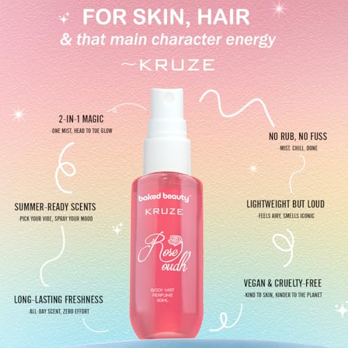 Image of BAKED BEAUTY Kruze Rose Oud Perfume Body Mist | Refreshing Long Lasting Tropical Fragrance|Double Duty Mist For Hair & Body| Travel-Friendly Perfume Body Spray for Women- 60ml